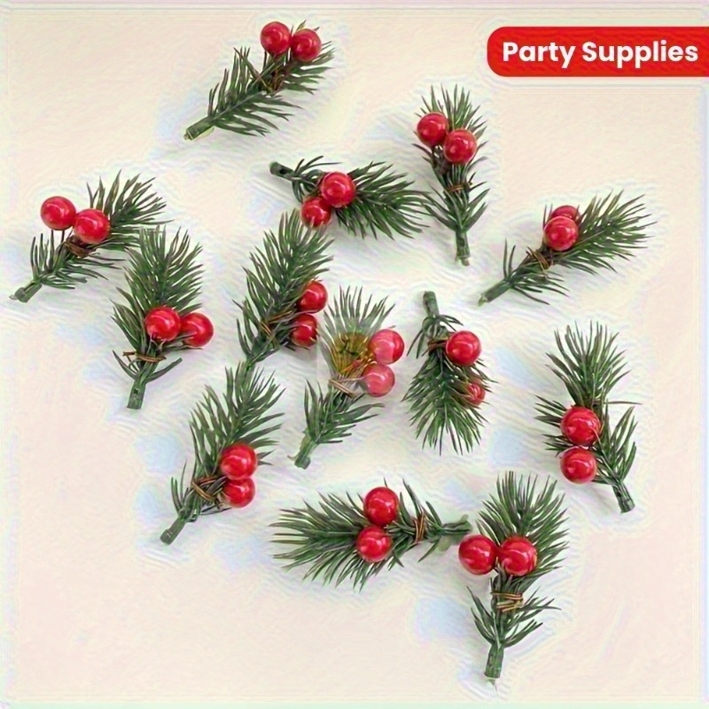 リアルな赤いベリーが付いた人工クリスマスパインブランチ20本 - Supply Florist のレビューと価格
