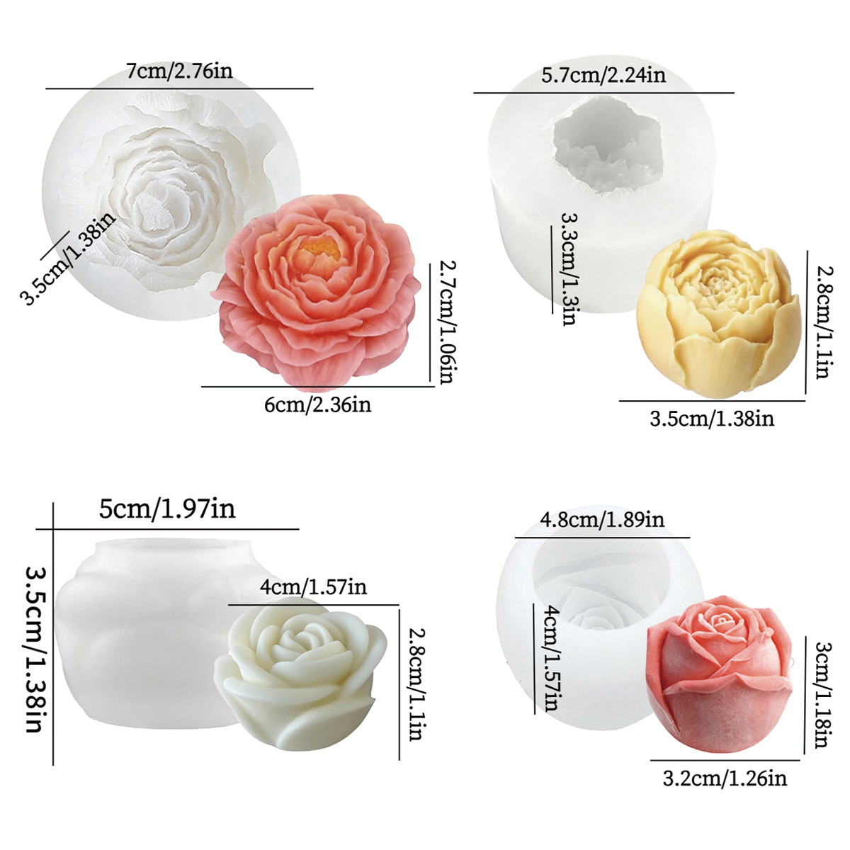 4個入り花型モールドセット - 牡丹、バラ、花のつぼみ、葉付 - Florist Supply Bulk のレビューと価格